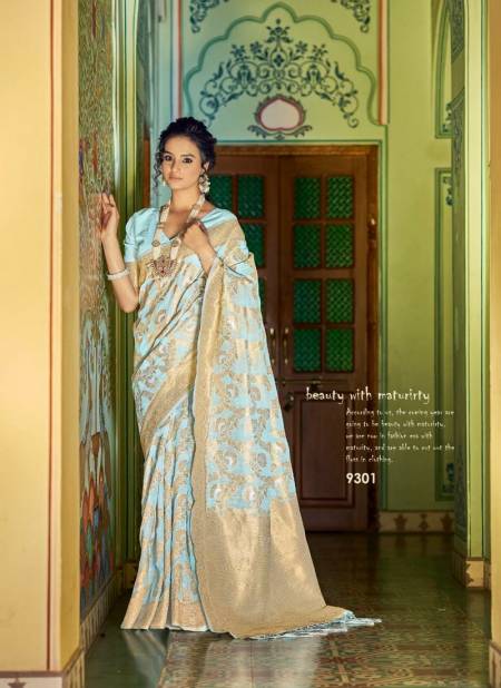 Sky Blue Colour Rajpath Aksaya Fancy Festive Wear Designer Latest Saree Collection 9301